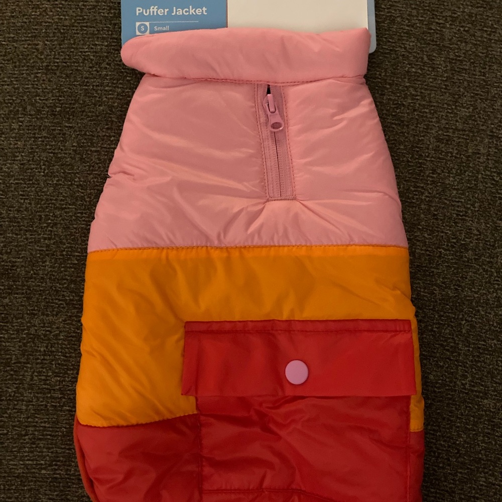 Pink, Orange & Red Dog Puffer Jacket: Brand new